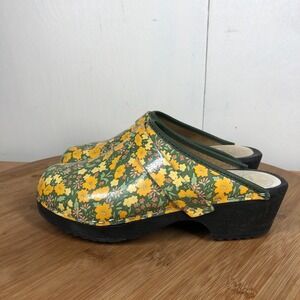Moheda Womens size 36 US 6 shoes Swedish Wooden Floral Yellow Green clogs